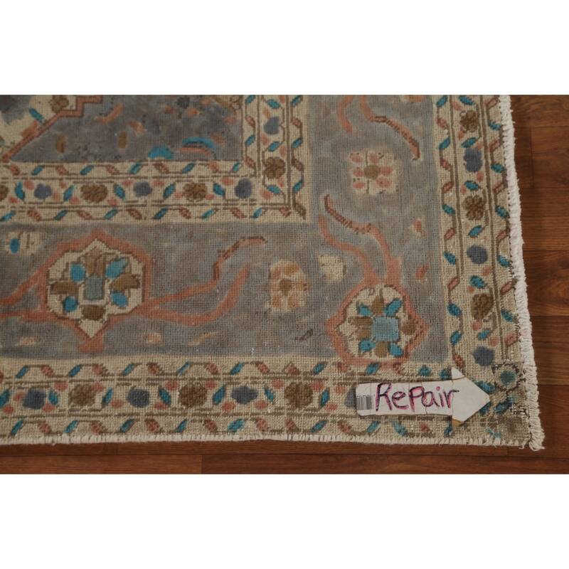 Blue Over-Dyed Tabriz Persian Vintage Rug Hand-Knotted Wool Carpet - 6'9"x 9'9"