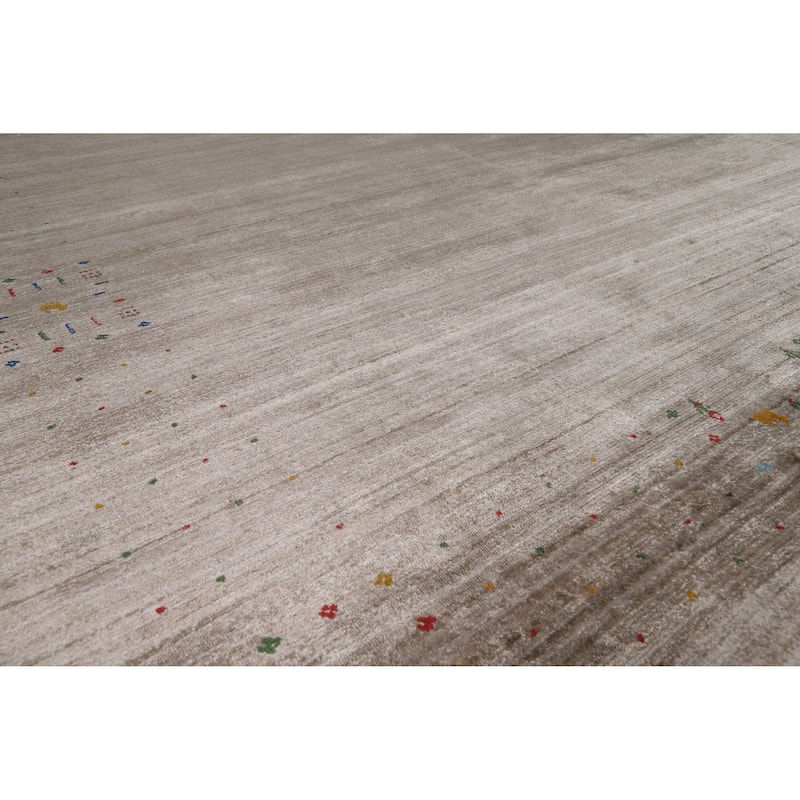 Light Brown Gabbeh Oriental Area Rug Hand-Knotted Silk Carpet - 8'11" x 11'10"