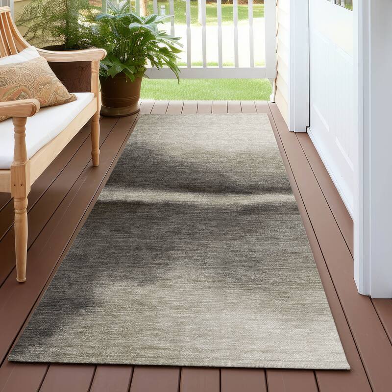 Machine Washable Indoor/ Outdoor Modern Landscape Chantille Rug - Taupe - 2'3" x 7'6"