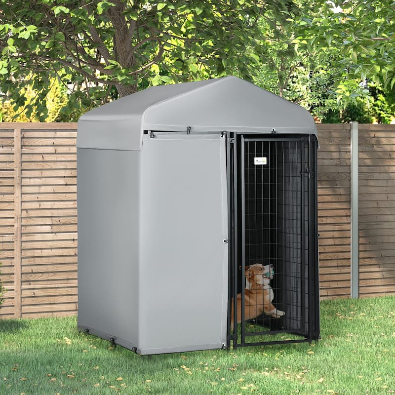 PawHut 4' x 4' x 6' Outdoor Dog Kennel with Waterproof Canopy, Removable Windproof Walls, Dog Run