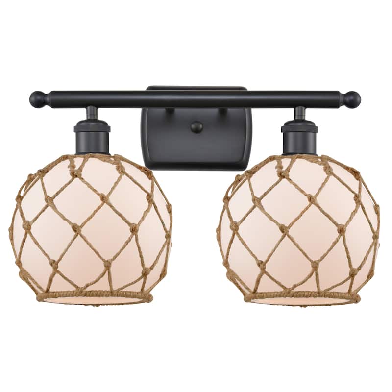 Innovations Lighting Farmhouse Rope 2 Light 16" Wide Bathroom Vanity - Matte Black / White / Black