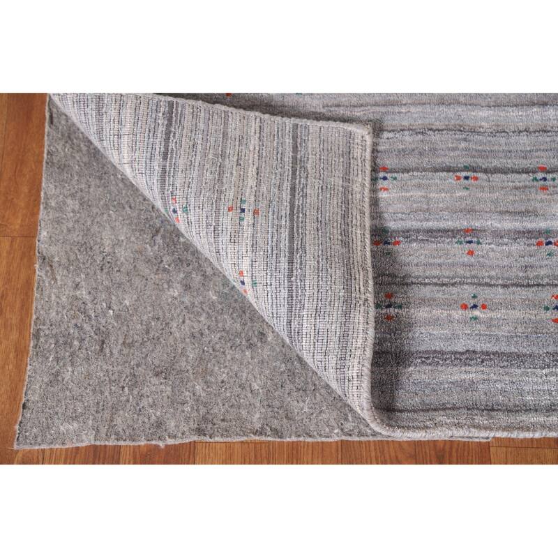 Striped Gabbeh Oriental Area Rug Hand-Knotted Tribal Wool Carpet - 7'10"x 9'9"