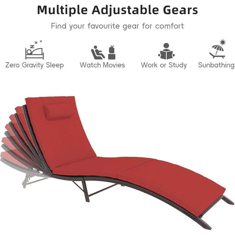 3-Pieces Wicker Outdoor Chaise Lounge Set w/ Two Foldable Lounge Chairs and one Side Table