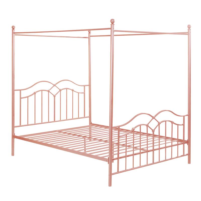 Christopher Knight Home - Voss Queen Iron Canopy Bed Frame with Four-Post Canopy Design