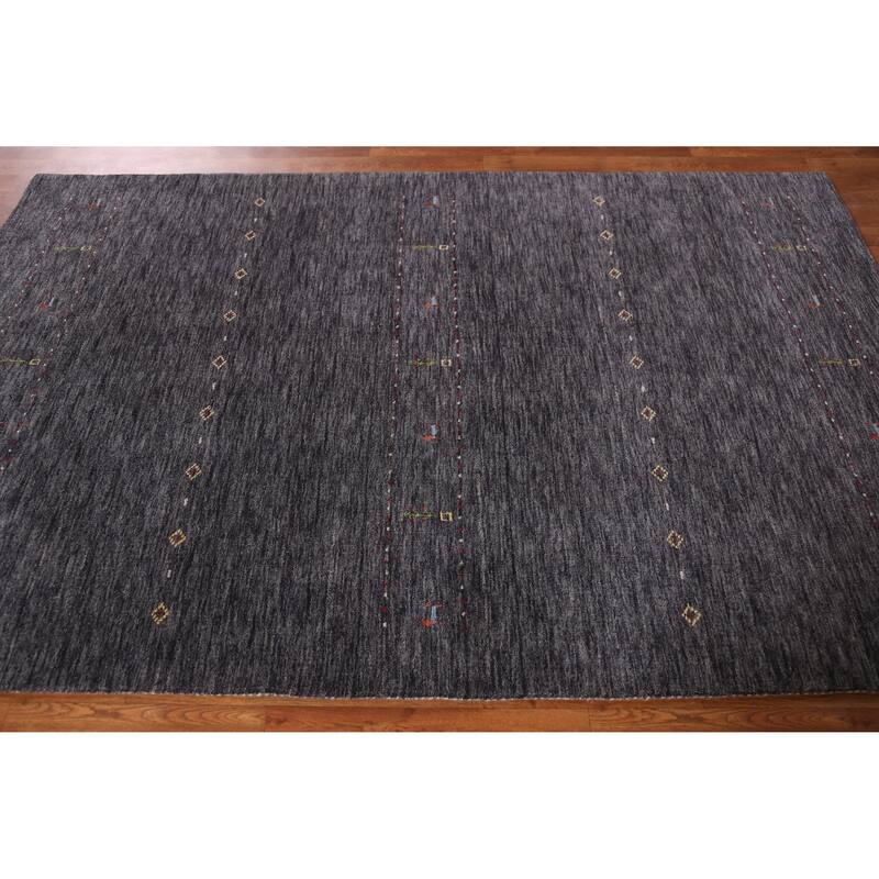 Hand Knotted Oriental 100% Wool Carpet Tribal Animal Pictorial Greys & Charcoal Gabbeh Area Rug - 7' 10'' X 5' 0''