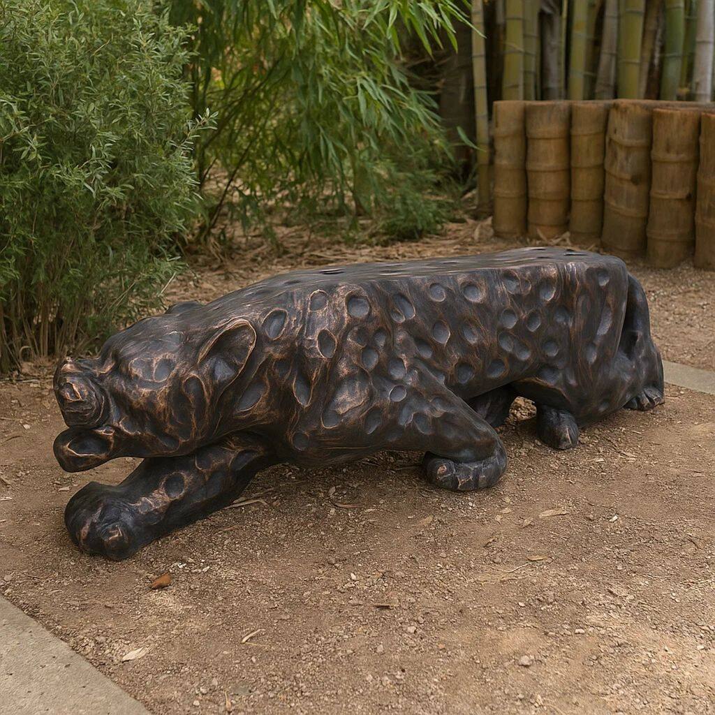 Outdoor Garden Bench, Leopard Faux Concrete, Copper Finish, 52 Inch