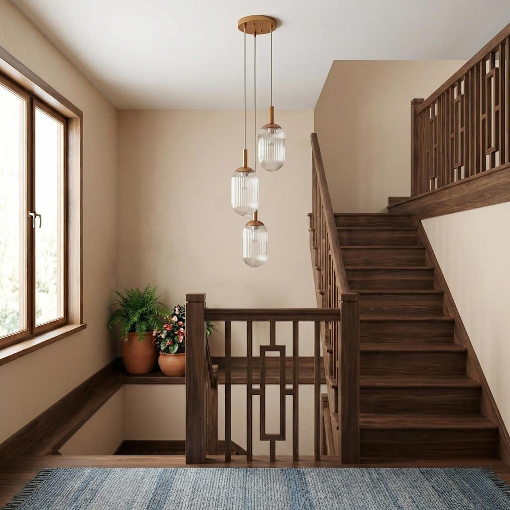 Flora Gold Triple Pendant Light with Ribbed Glass