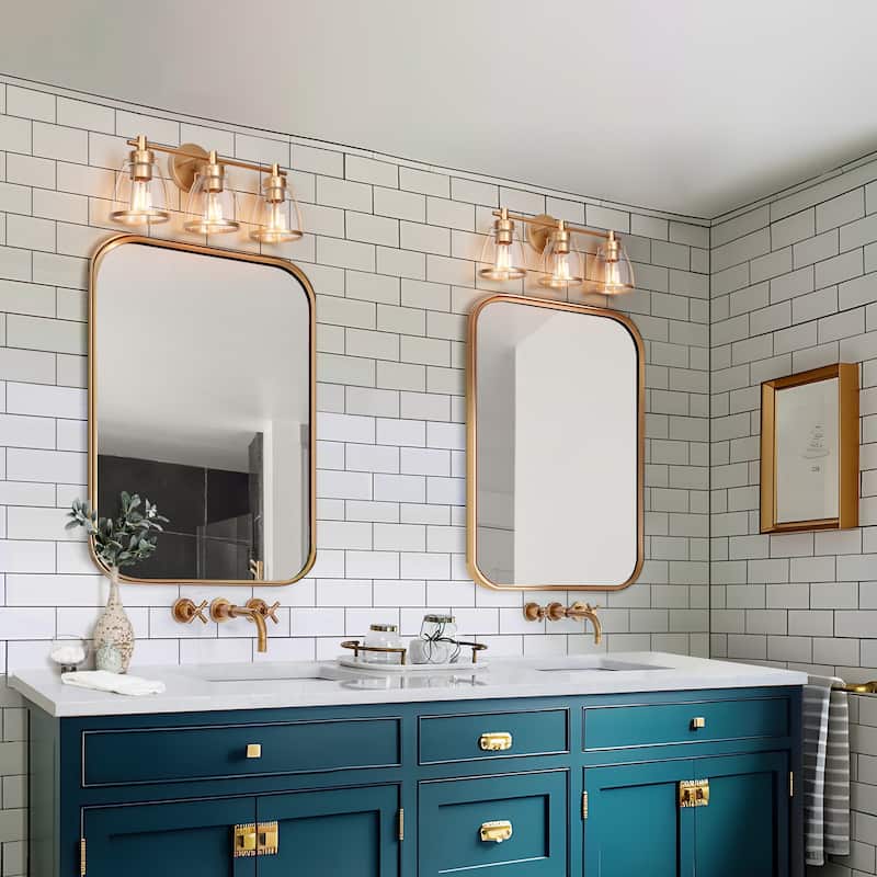 Modern Glam Gold 3-Light Bathroom Vanity Light Bowl Glass Wall Sconces - L 22" x W 7" x H 10"