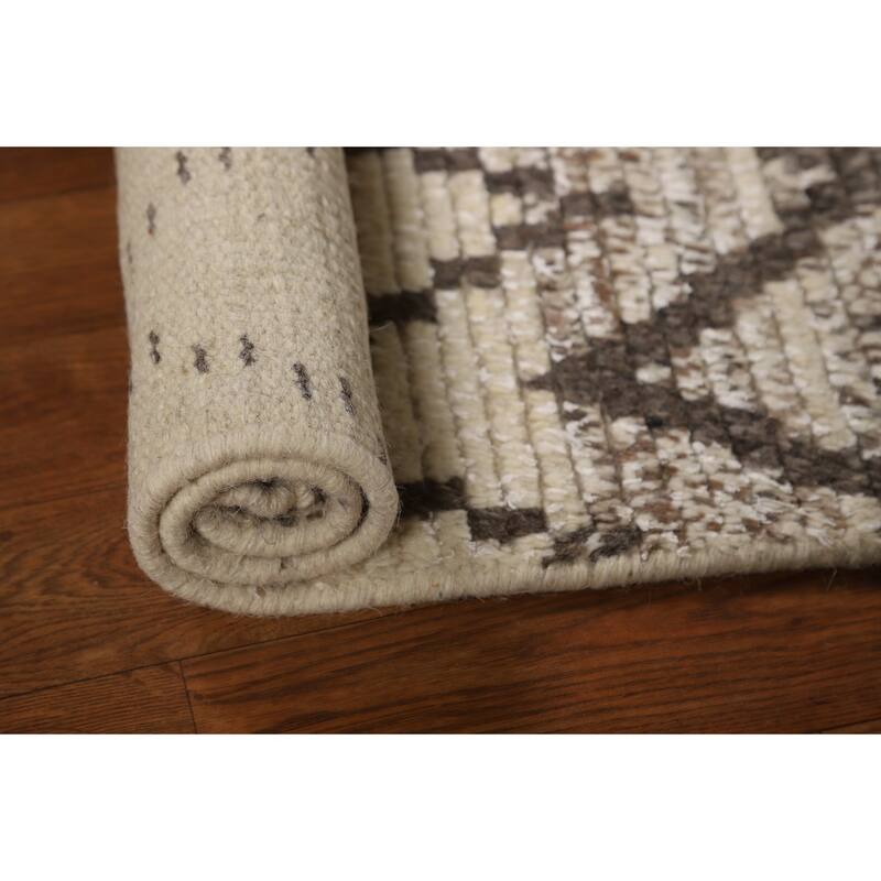 Geometric Moroccan Accent Rug Handmade Beige Wool Carpet - 2'0"x 3'0"