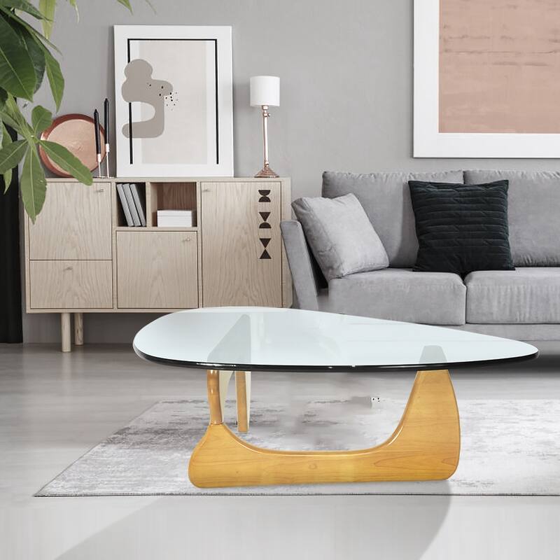 50"L Triangle coffee table Wood Base for living room
