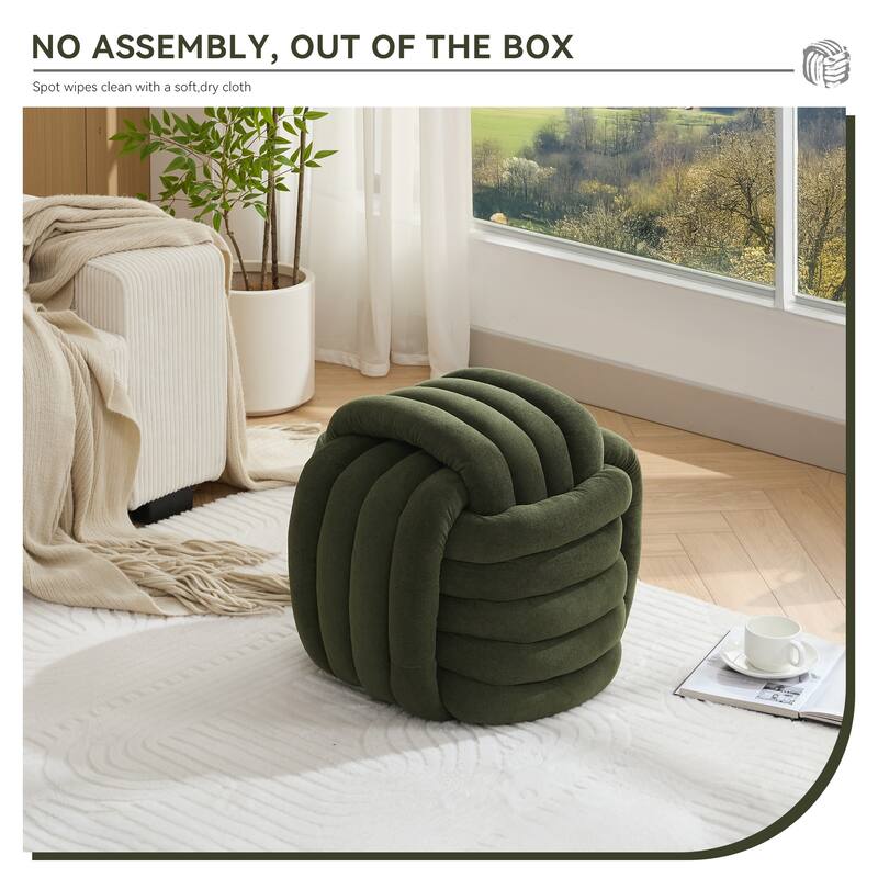060Chenille Fabric Modern Knot Design Ottoman Makeup Stool Footstool, Comfortable and Stylish Seat for Living Room, Bedroom,