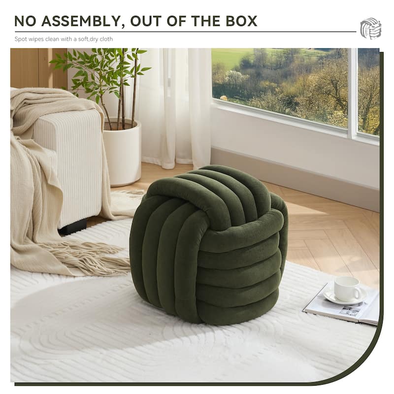Chenille Fabric Ottoman Vanity Stool, Knot Design Ottoman Footstool, Multi-Functional Upholstered Makeup Stool