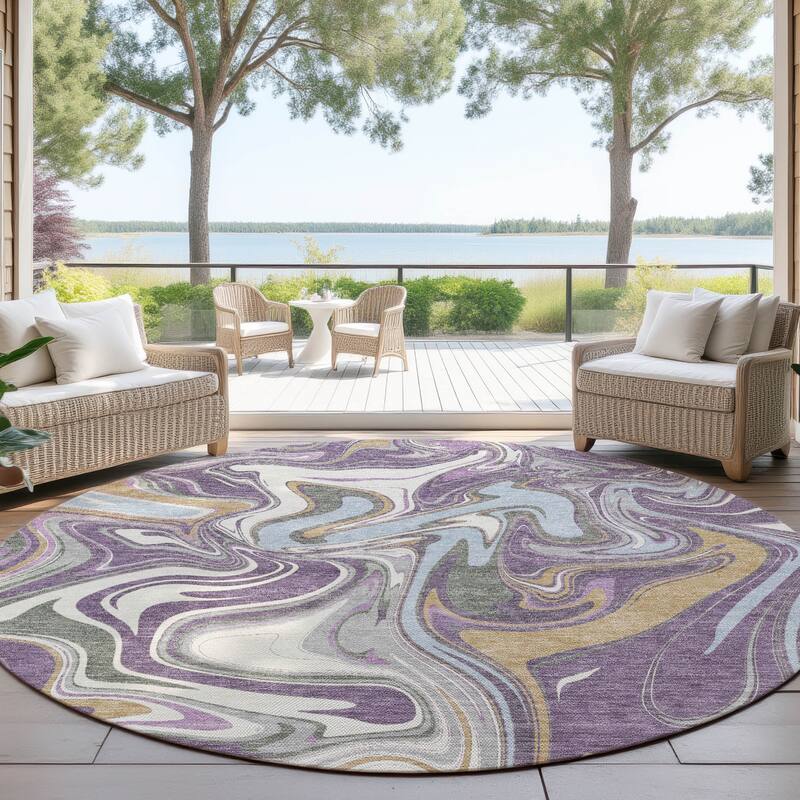 Machine Washable Indoor/ Outdoor Contemproary Fusion Chantille Rug - Purple - 8' x 8'