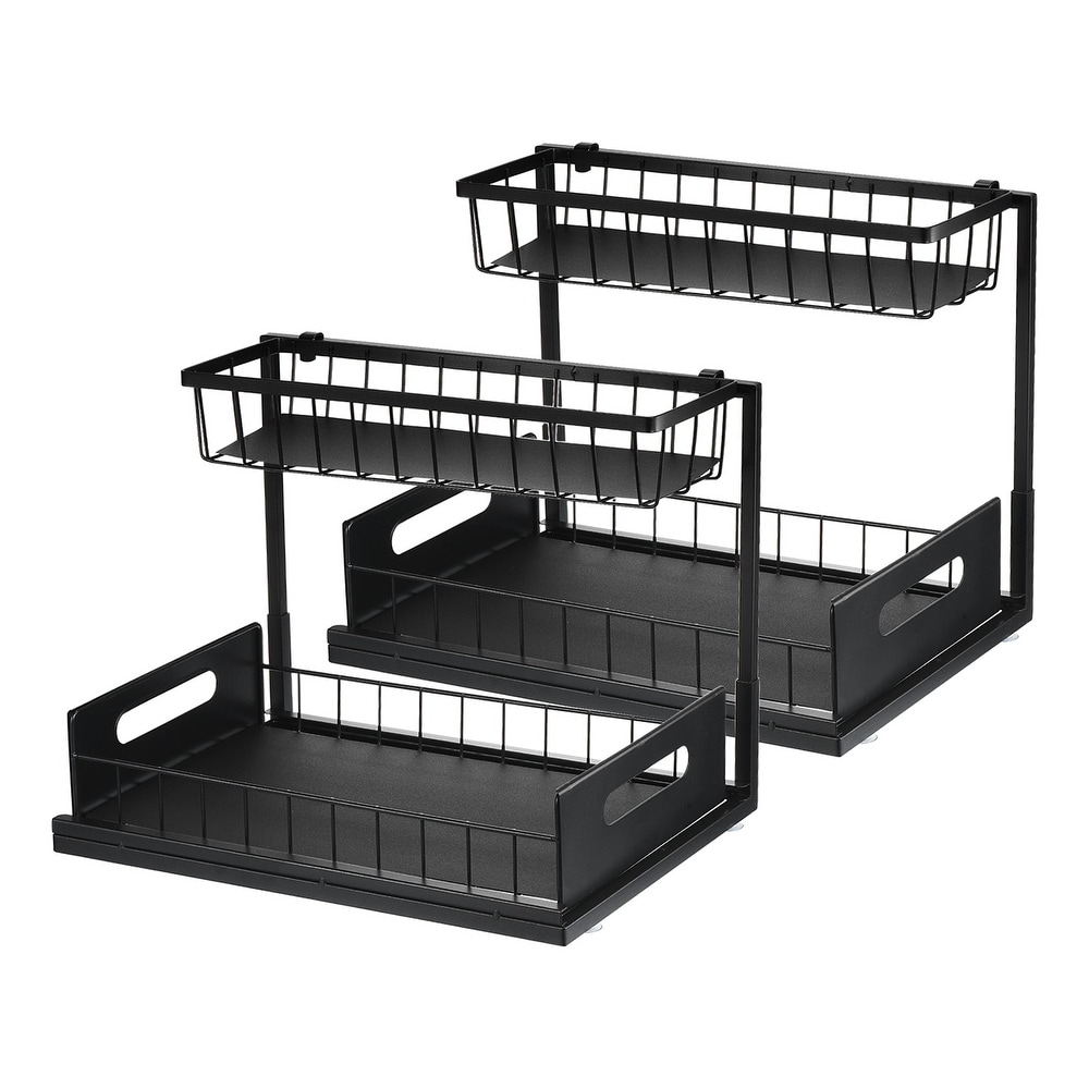 Juvale 2 Pack Kitchen Shelf Stands for Cabinet Organization, Countertop  Storage, Metal Riser for Plates, Black, 13 x 8 x 9 In