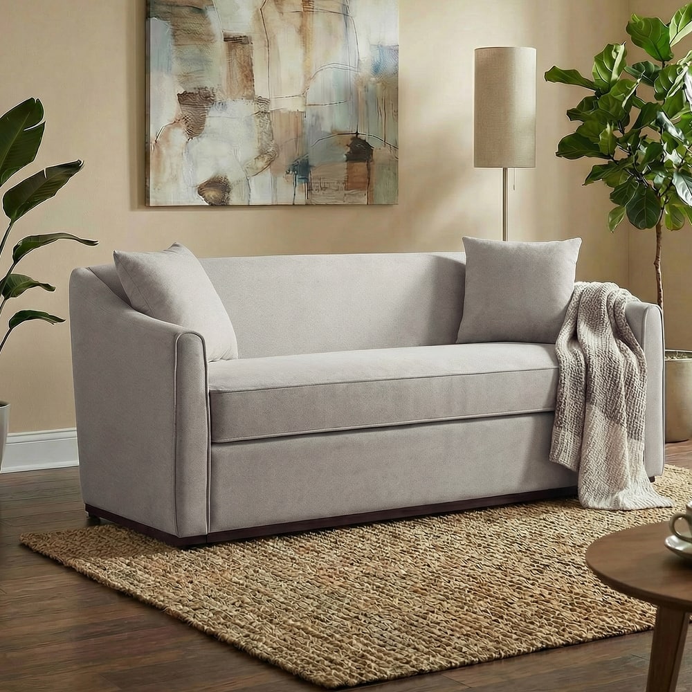 Christopher Knight Home - Rowan Modern 75.78" Chenille Upholstered 3-Seater Sofa with Solid Wood Legs & Throw Pillows