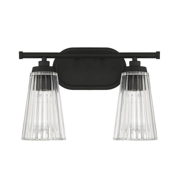 slide 2 of 11, Savoy House Chantilly 2-Light Bathroom Vanity Light with Clear Fluted Glass Shades (14" W x 10"H) Matte Black