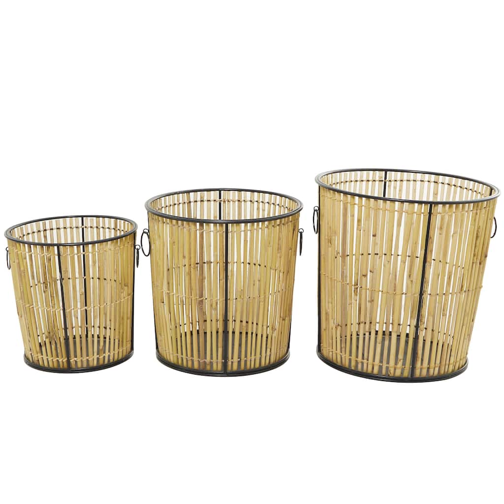 Rattan Handmade Slatted Frame Decorative and Functional Storage Basket - Set of 3 Light Brown - Roche River Decor