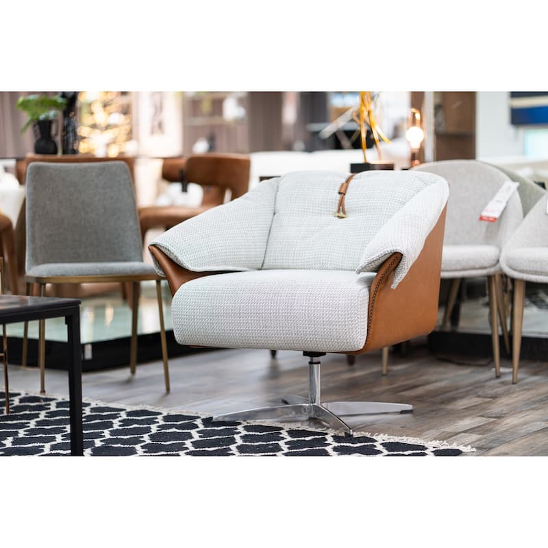 Modrest Ohio Swivel Grey and Camel Fabric Accent Chair