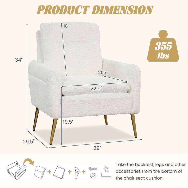 Costway Modern Accent Chair Upholstered Sherpa Armchair w/ Tapered