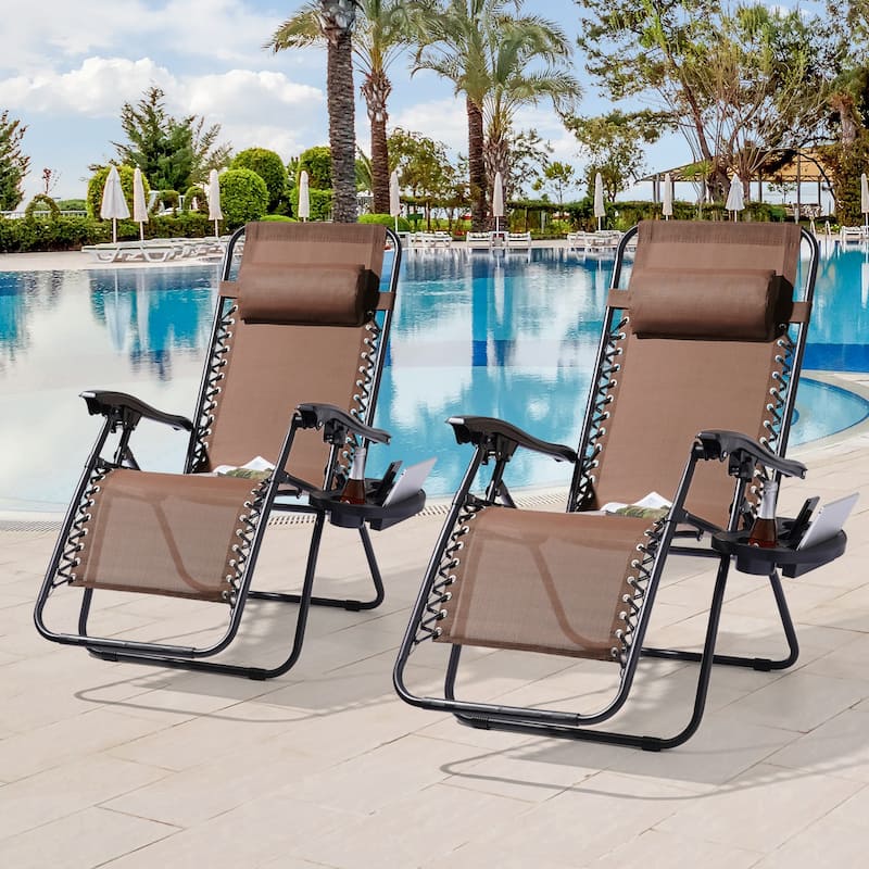 LIVOOSUN Zero Gravity Patio Chairs (Set of 2) - Taupe