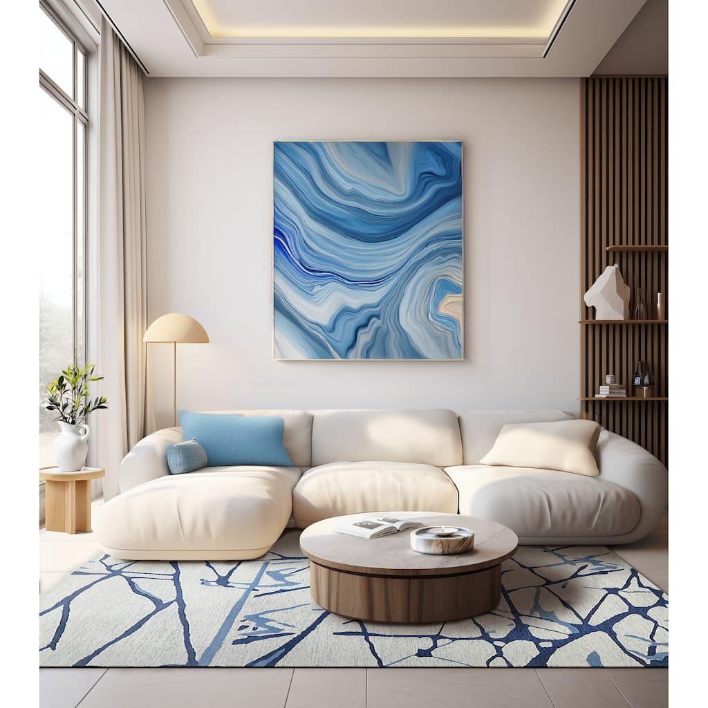 EXQUISITE RUGS Mystic Hand-tufted New Zealand Wool Navy Area Rug.