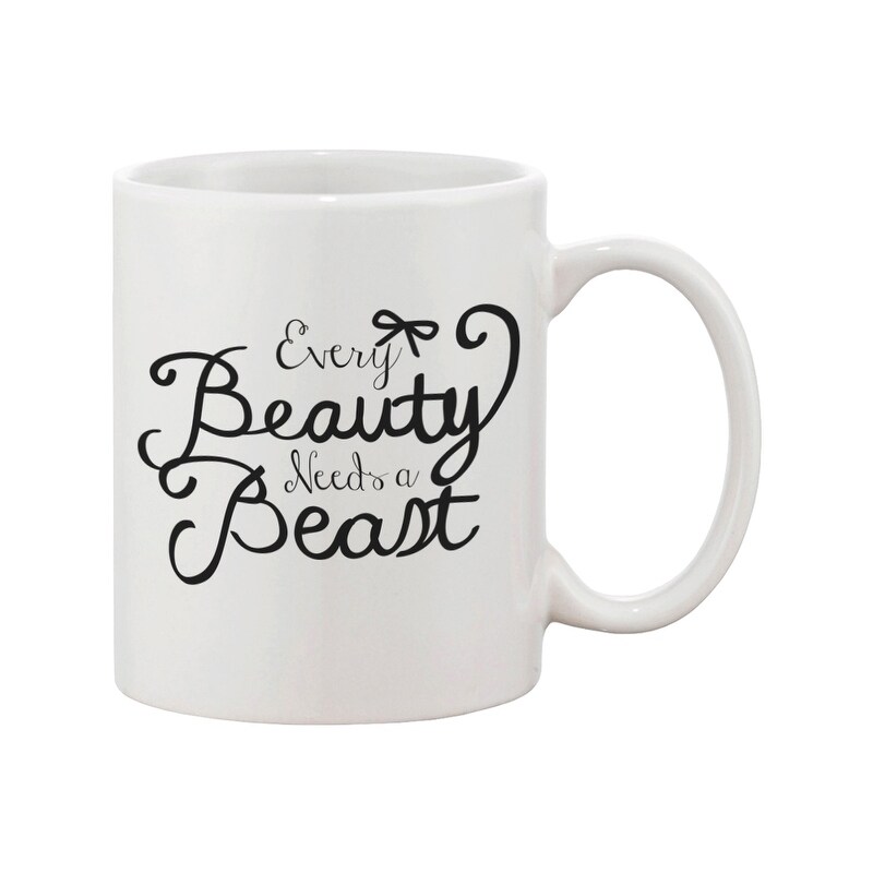 Every Beauty Needs A Beast Romantic Matching Coffee Mugs - Perfect Anniversary and Valentines Day Gift for Couples