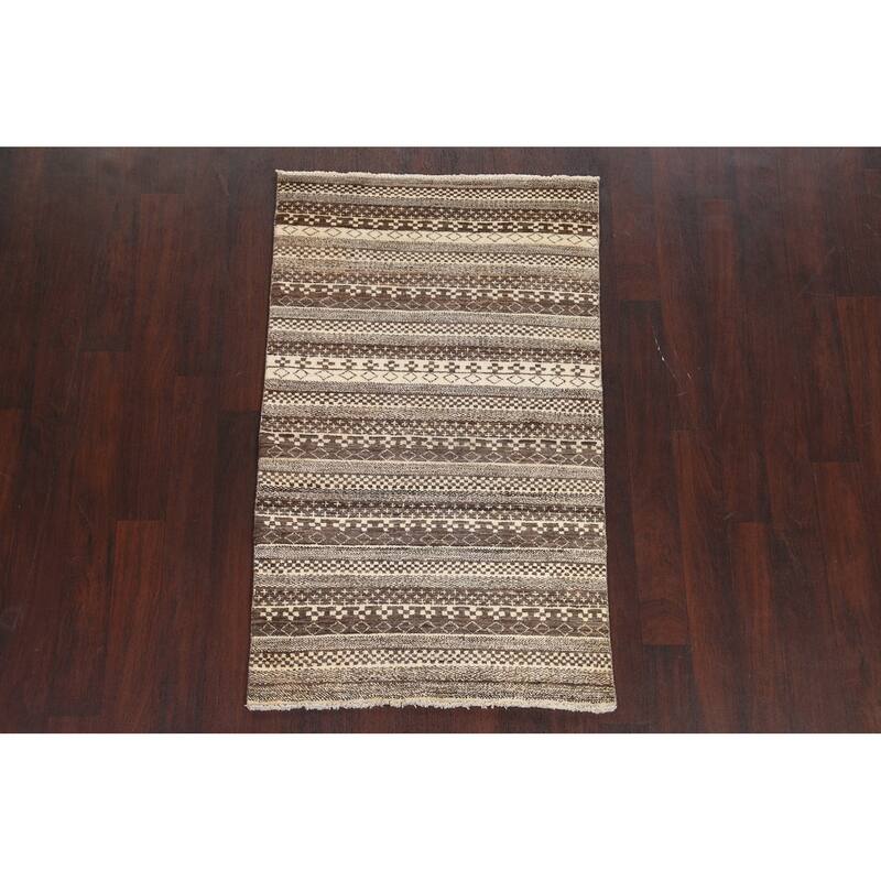Tribal Geometric Gabbeh Kashkoli Oriental Wool Area Rug Hand-knotted - 3'2" x 5'1"