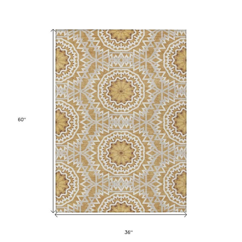 HomeRoots Floral Medallion Transitional Rectangle Outdoor Rug