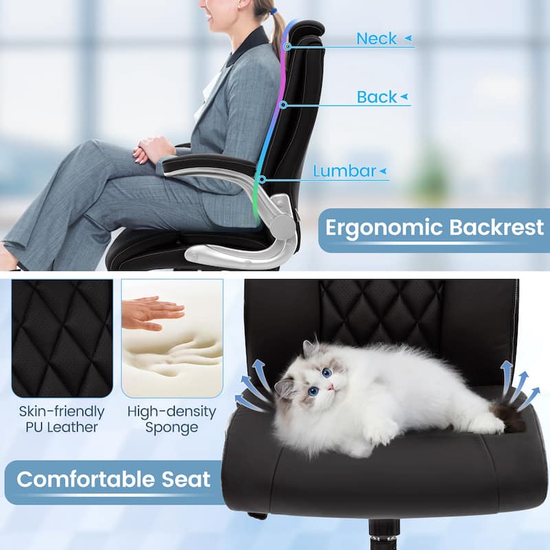 Costway PU Leather Office Chair Height Adjustable Executive Chair with - See Details