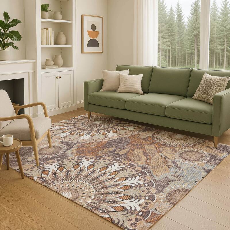 Machine Washable Indoor/ Outdoor Traditional Pinwheel Chantille Rug