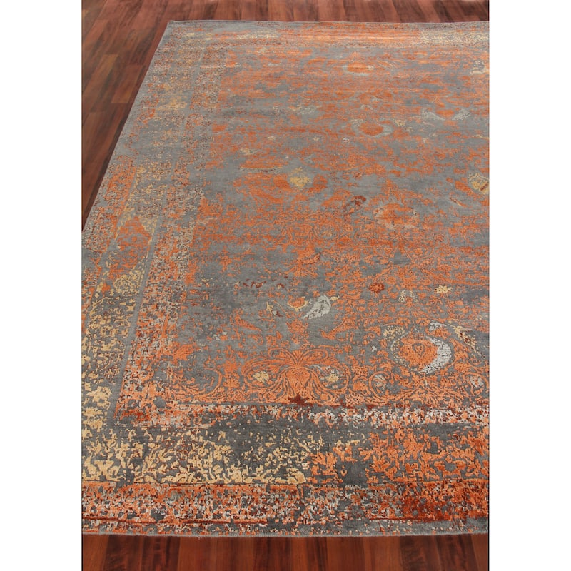 EXQUISITE RUGS Maison Hand-knotted Wool/Bamboo Silk Grey/Orange Area Rug.