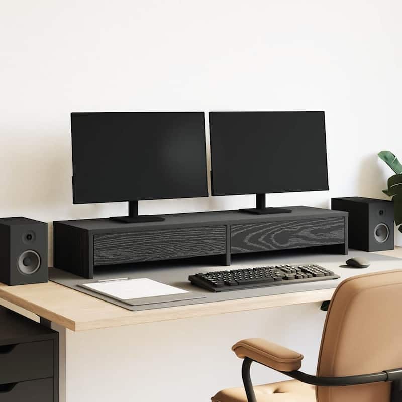 vidaXL Monitor Stand with Drawers Engineered Wood - Black oak (1)