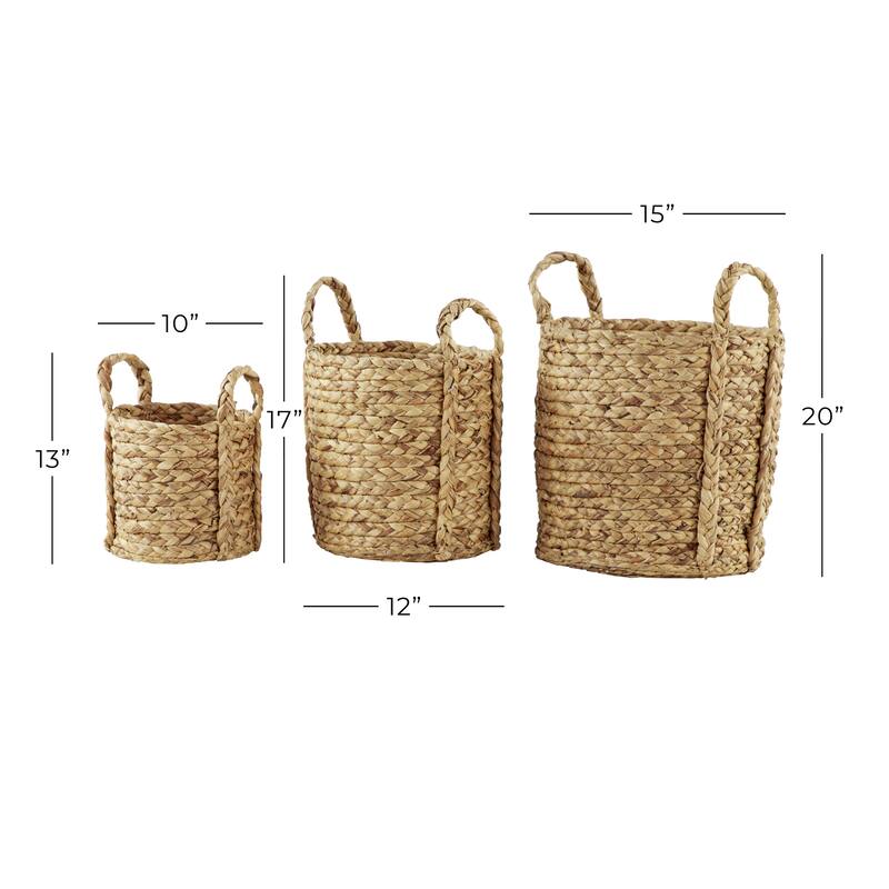 Seagrass Handmade Woven Storage Basket with Extended Handles - Set of 3 Brown - Roche River Decor - 15"W x 15"L x 20"H