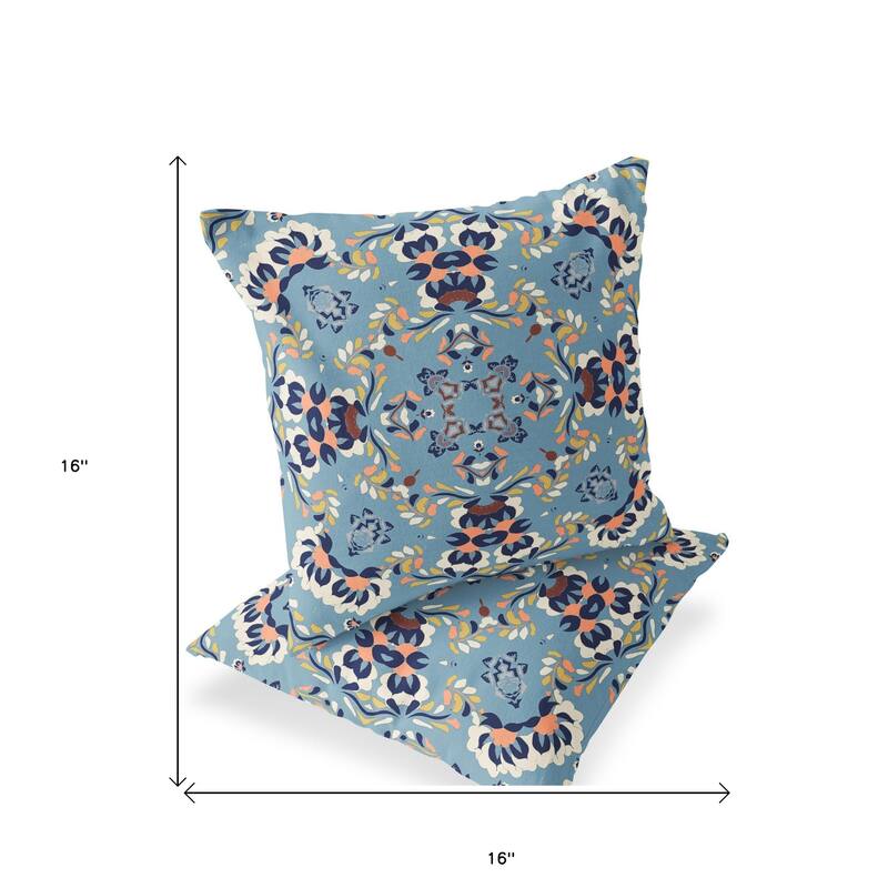 HomeRoots Set of Two 16" X 16" Blue and Gray Blown Seam Eclectic Indoor Outdoor Throw Pillow - 16.00' X '16.00' X '5.00
