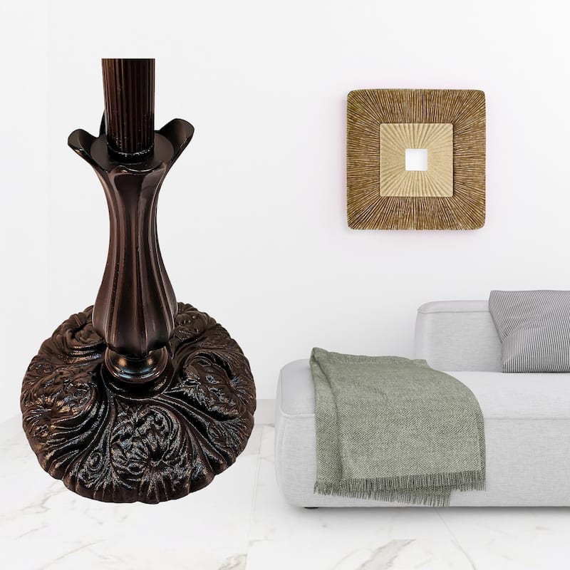 HomeRoots 72" Brown Traditional Shaped Floor Lamp With White Geometric Stained Glass Dome Shade - 11