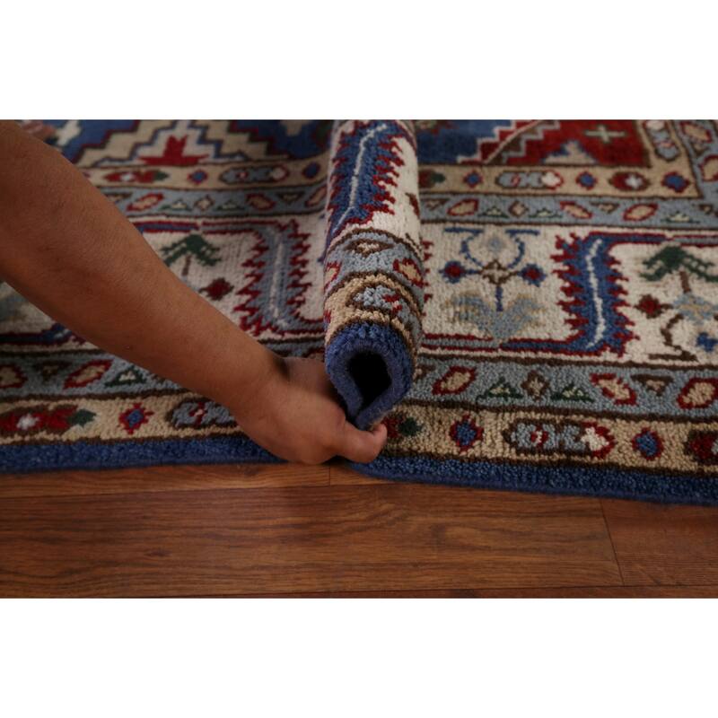 Blue Kazak Area Rug Hand-Knotted Wool Carpet - 8'1" x 9'11"