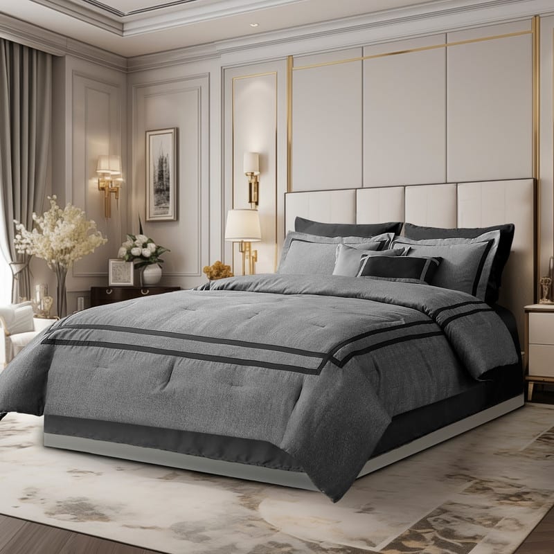 Wonderful Hotel Comforter Set Bag in A Bag 8 Piece - 24031-Grey - King