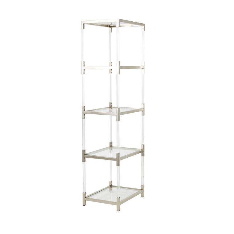 Clear Acrylic Plastic Cube Shaped Shelving Unit with Silver Frame Supports