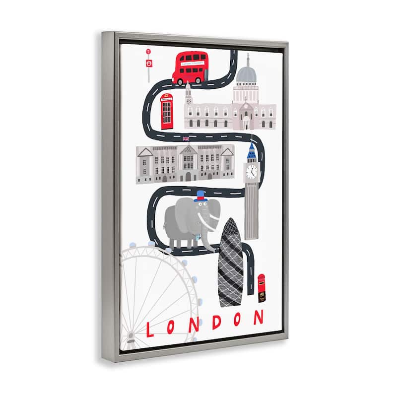 Stupell London Whimsical Travel City Framed Floater Canvas Wall Art Design By Carla Daly