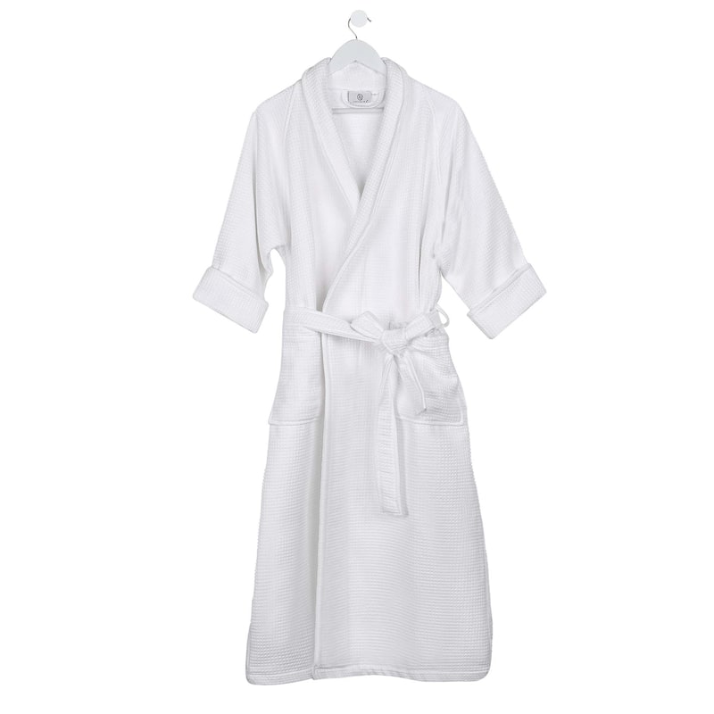 Superior Waffle Weave Cotton Soft Oversized Unisex Adult Bath Robe - Medium - White