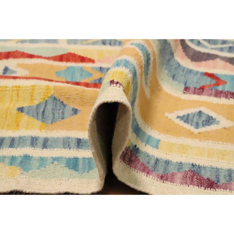Hand Woven Oriental 100% Wool Carpet Southwestern Modern Multi-Colored Kilim Area Rug - 4' 11'' X 3' 0''