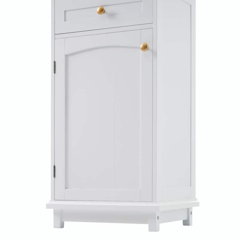 Tall Free-Standing Bathroom Storage Cabinet with Glass Doors and Two Drawers
