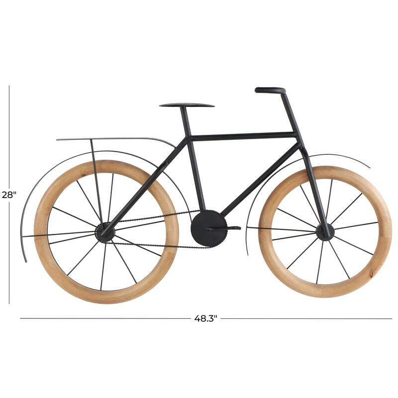Black Metal Bike Home Wall Decor with Brown Wooden Wheels