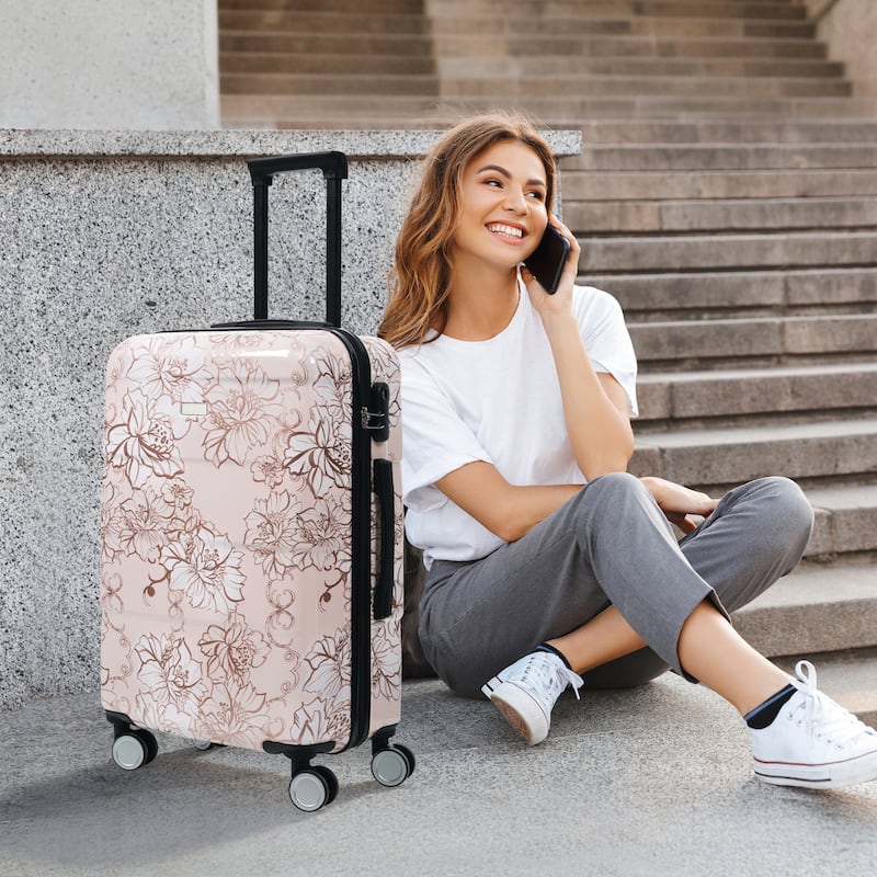 Luggage Sets New Model PC 5pcs, Hardside Lightweight Durable 20IN 24IN 28IN Suitcases with 8" 14" Cases with Lock Spinner Wheels