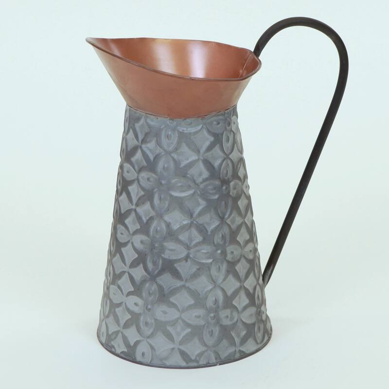 Textured Silver Pattern With Copper Colored Trim Watering Can