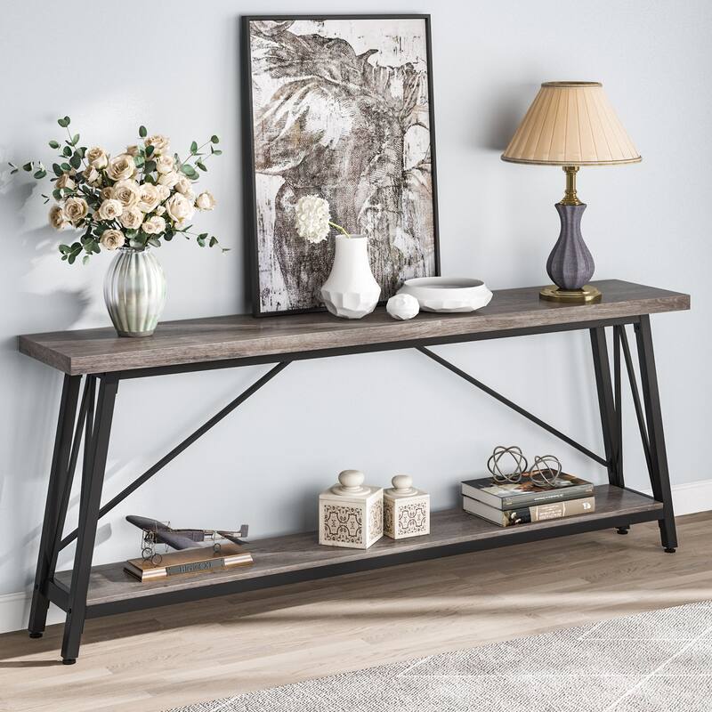 70.9 Inches Entry Console Table, Long Sofa Table - Grey