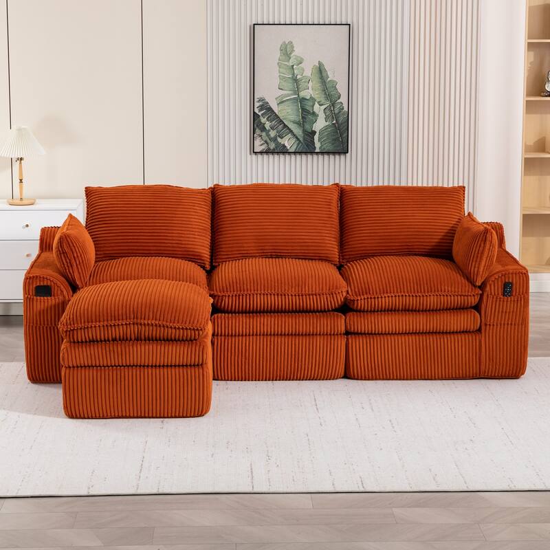 103" L-Shaped Corduroy Boneless Sectional Sofa with Movable Ottoman