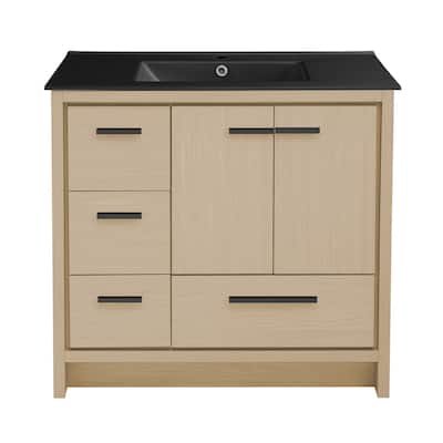 Virage 36 In. Brown Oak Bathroom Vanity With Black Ceramic Sink Top
