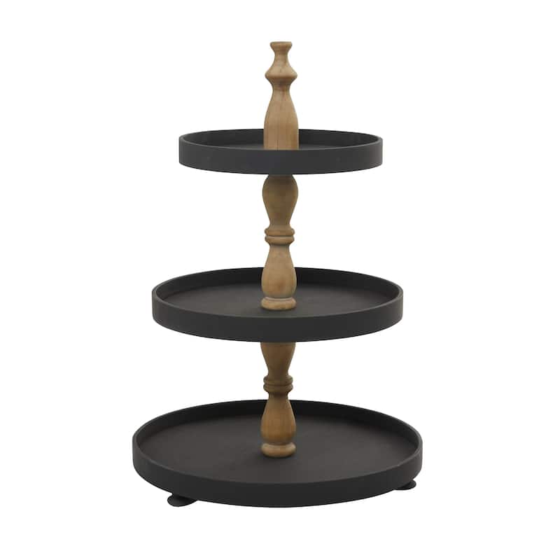 Wood 3 Level Tiered Server with Wood Post - Black or White - Roche River Decor