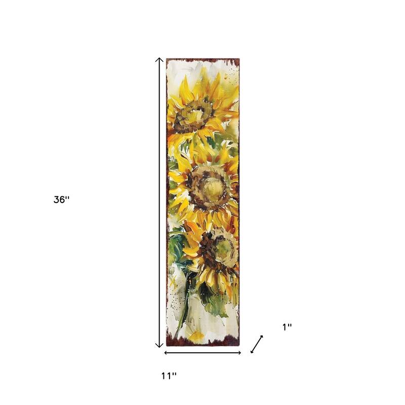 HomeRoots 36" Brown Green And Yellow Solid Wood Sunflowers Porch Sign